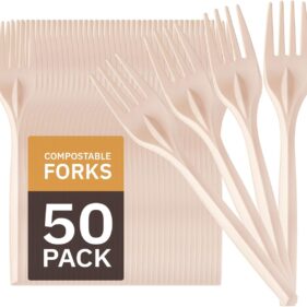 100% Eco Friendly Compostable Forks Disposable Forks Cornstarch Based 50 Large Disposable Utensils (6.7 in.) Durable and Heat Resistant Alternative to Plastic Forks Party Supplies