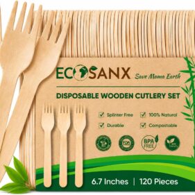 120 PCs Wooden forks for eating 6.3" Splinter Free Compostable Forks, Eco-Friendly Wooden Cutlery for Party & Outdoor, Disposable forks for Camping, Events & More